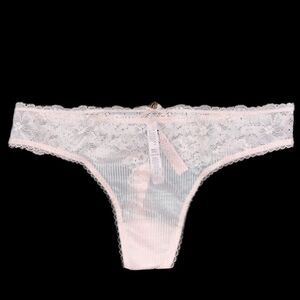 Victorias Secret Body Supersoft mesh & floral Lace waist Thong panty Pink Large